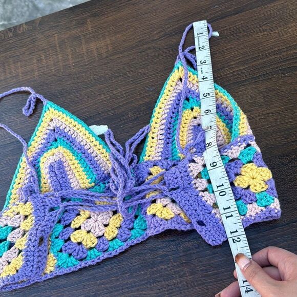 Handmade Crochet Grandmacore Knit Multi Colored Triangle Bikini Top One Size - Picture 6 of 6